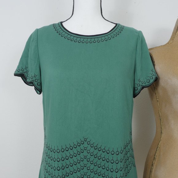 Boden Green Black Embroidery Design Short Sleeve Size 8 Boho Dress - Picture 4 of 12